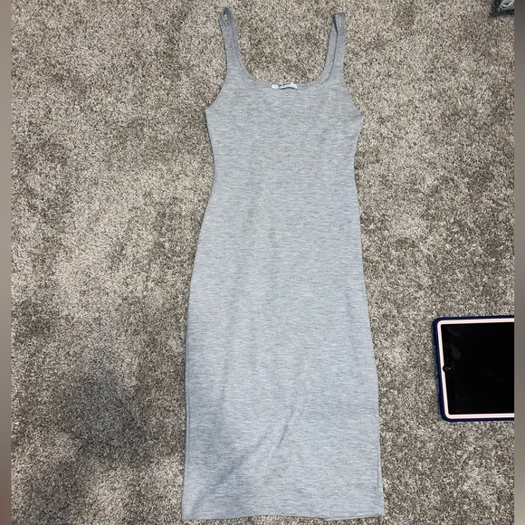 Zara Trafaluc Grey Bodycon Stretch Back Slit Knee Length Casual Dress size S - Picture 2 of 7